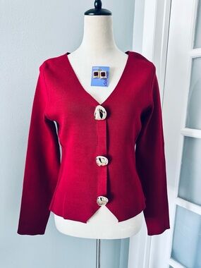 Chic Burgundy Cardigan with Button Details